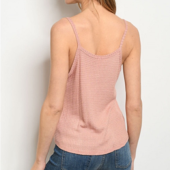 Pink Top Waffle Knit Button Detail Tank - Picture 2 of 5